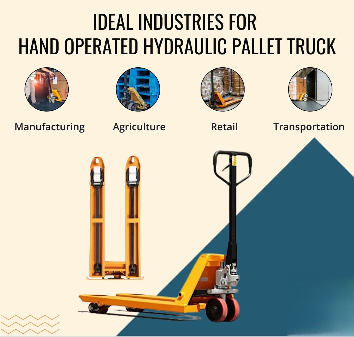 Hand Pallet Truck 2000 Kg (2 Ton) Capacity with Wheels and 550 mm Fork Width
