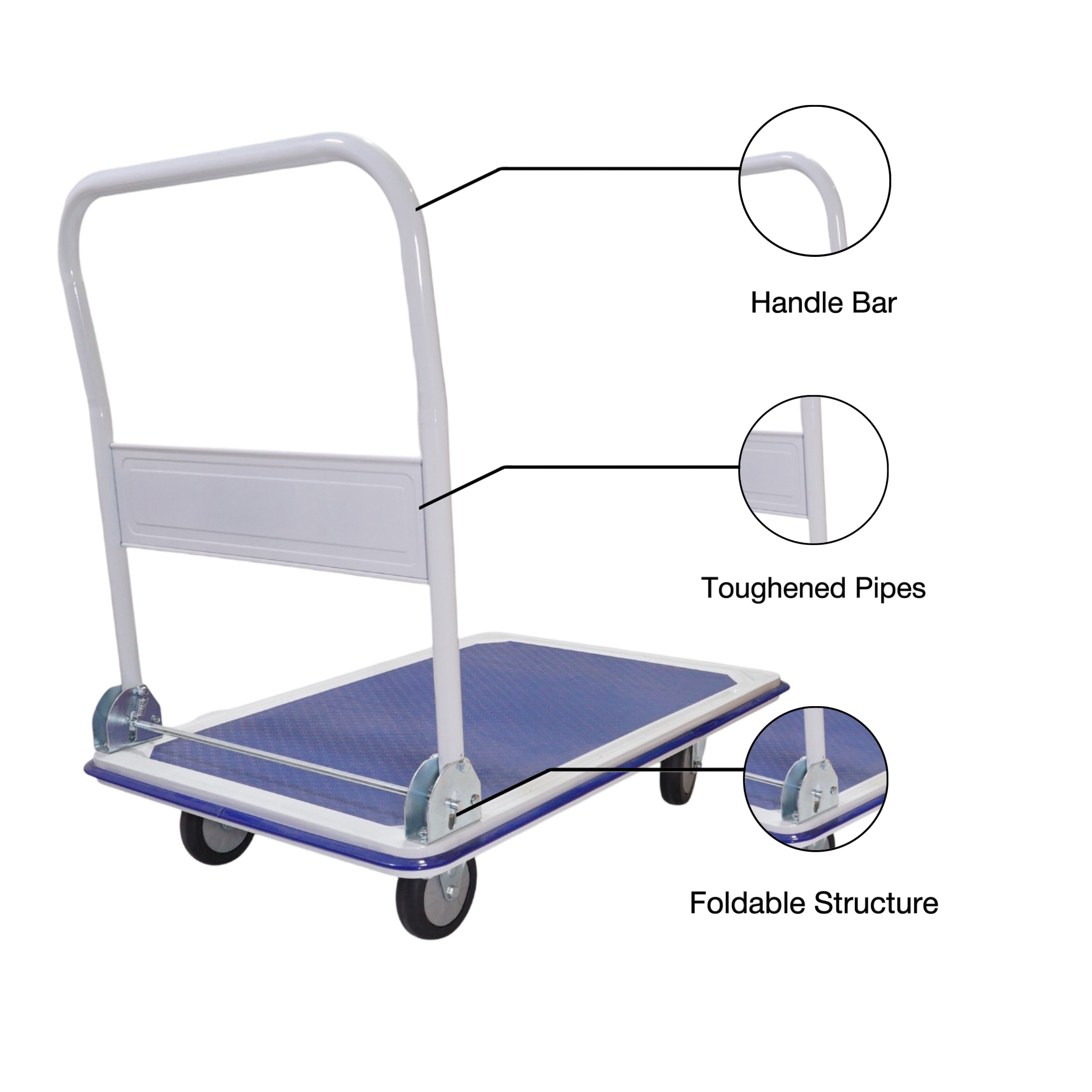 BIGAPPLE Metal Foldable Platform Trolley for Heavy Weight/Material Handling Goods Trolley for Home, Office, Warehouse & Industries  ( 4 Wheel/Blue)