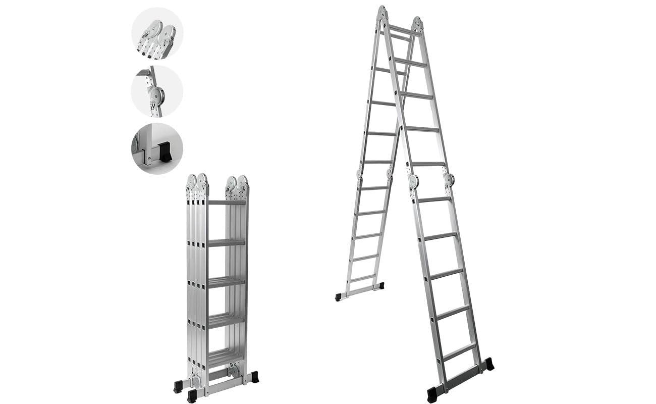 BIGAPPLE 19 Feet (20 Steps) Portable & Compact Folding Aluminium Multipurpose Super Ladder | 1-Year Warranty | Ladder for Home & Industrial Use - Capacity 120 Kg