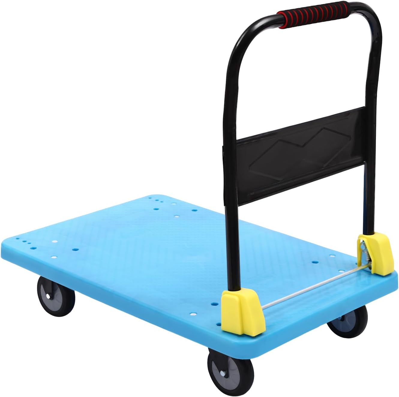 BIGAPPLE 450kg Capacity Plastic Foldable Platform Trolley for Heavy Weight/Material Handling Goods Trolley for Home, Office, Warehouse & Industries - 60cm x 90cm (4" Wheel/Blue) with tubes Behind