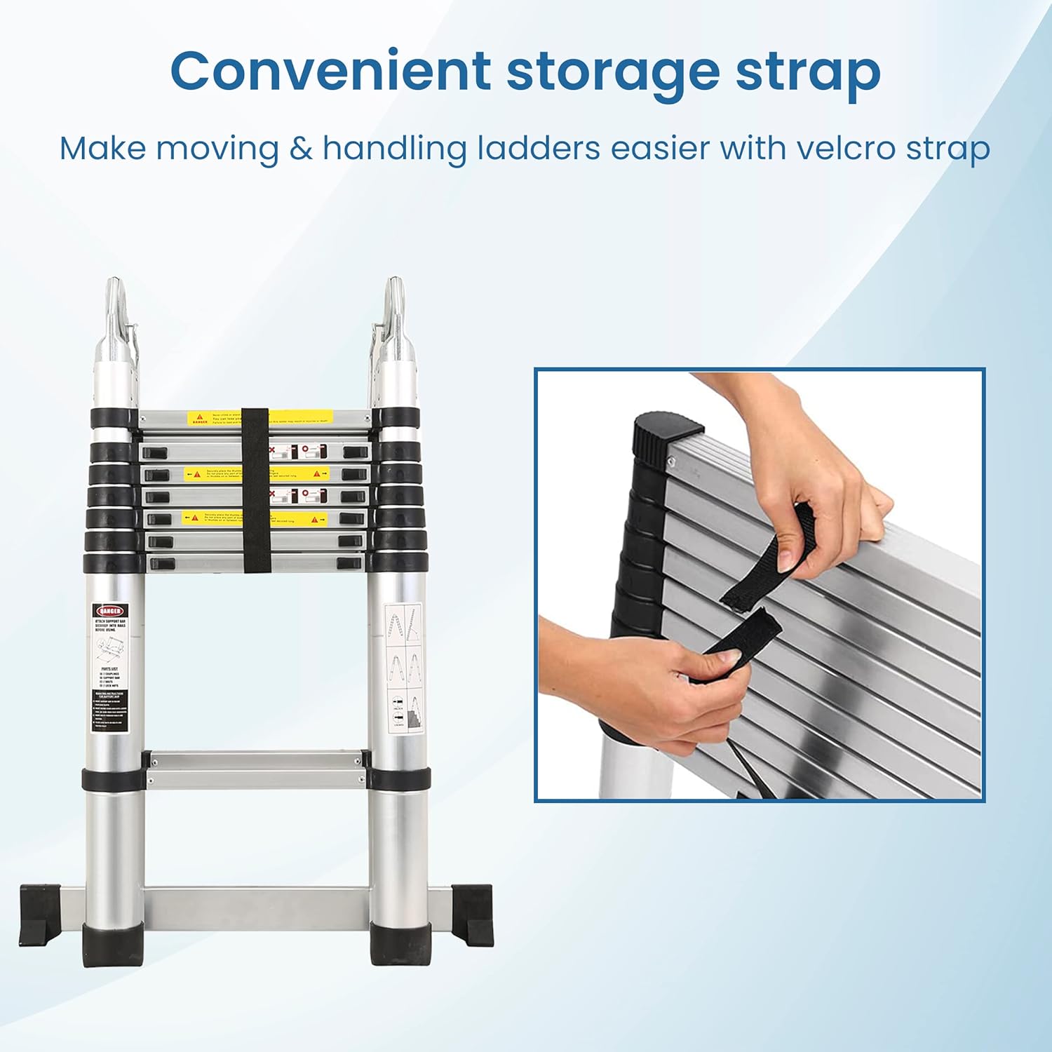 BIGAPPLE 5.0m (16.5 ft) Aluminium Telescopic Ladder, 8x2 Steps Foldable Ladder, EN131 Certified, A Type Ladder, Lightweight, Collapsible, Max Load up to 150 Kgs, 5 Meters, 16.5 ft Silver