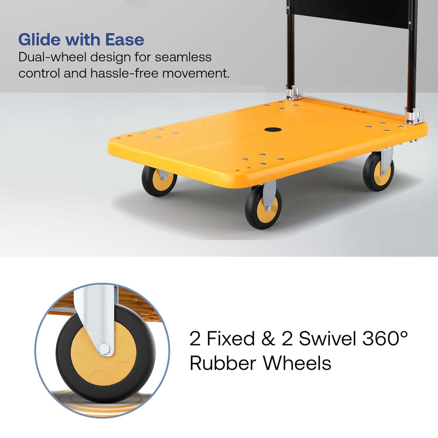 BIGAPPLE 250kg Capacity Plastic Foldable Platform Trolley for Heavy Weight/Material Handling Goods Trolley for Home, Office, Warehouse & Industries - 60cm x 90cm (4" Wheel/Yellow)