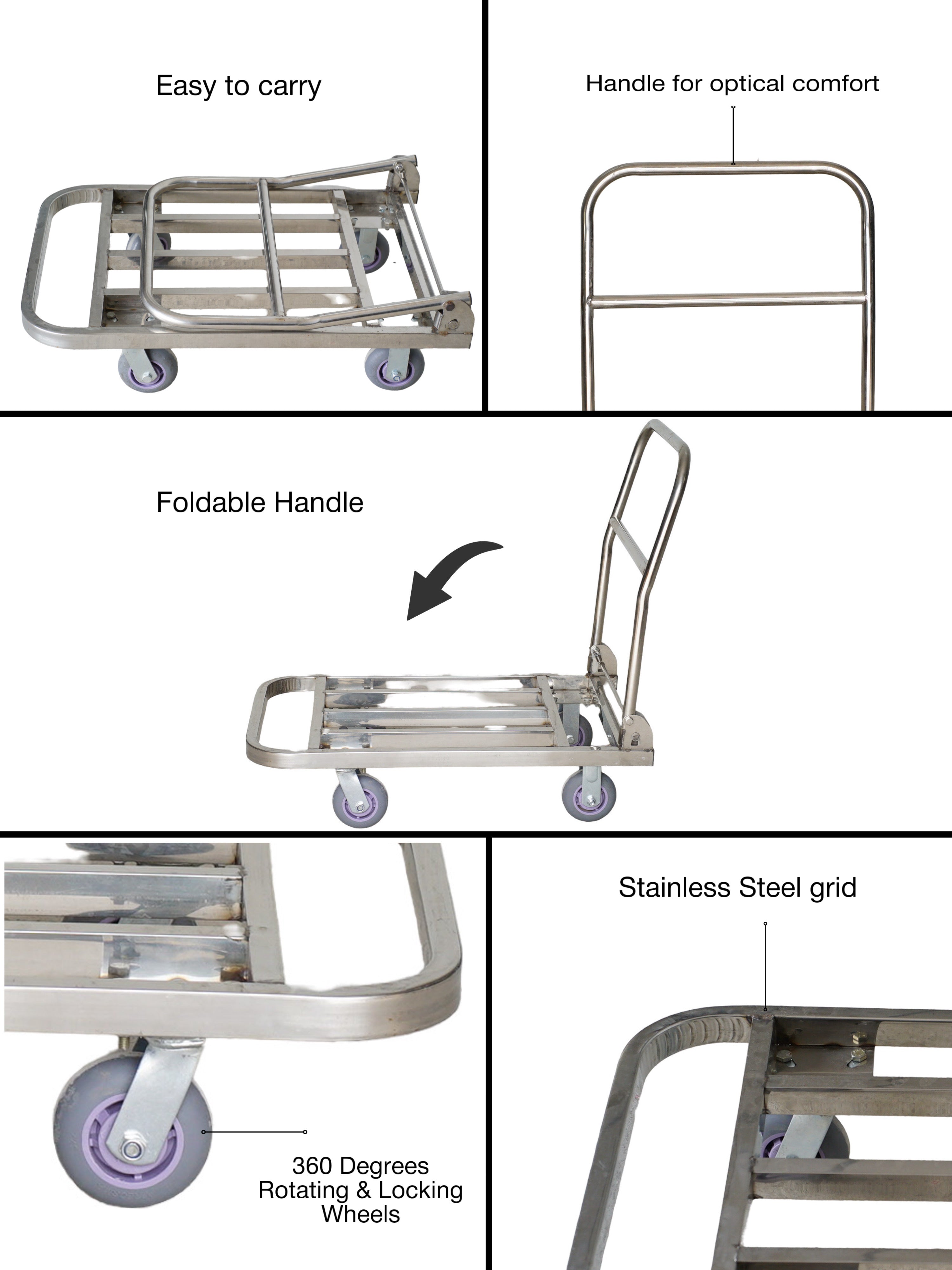 BIGAPPLE Stainless Steel Grid Type Foldable Platform Trolley for Heavy ...