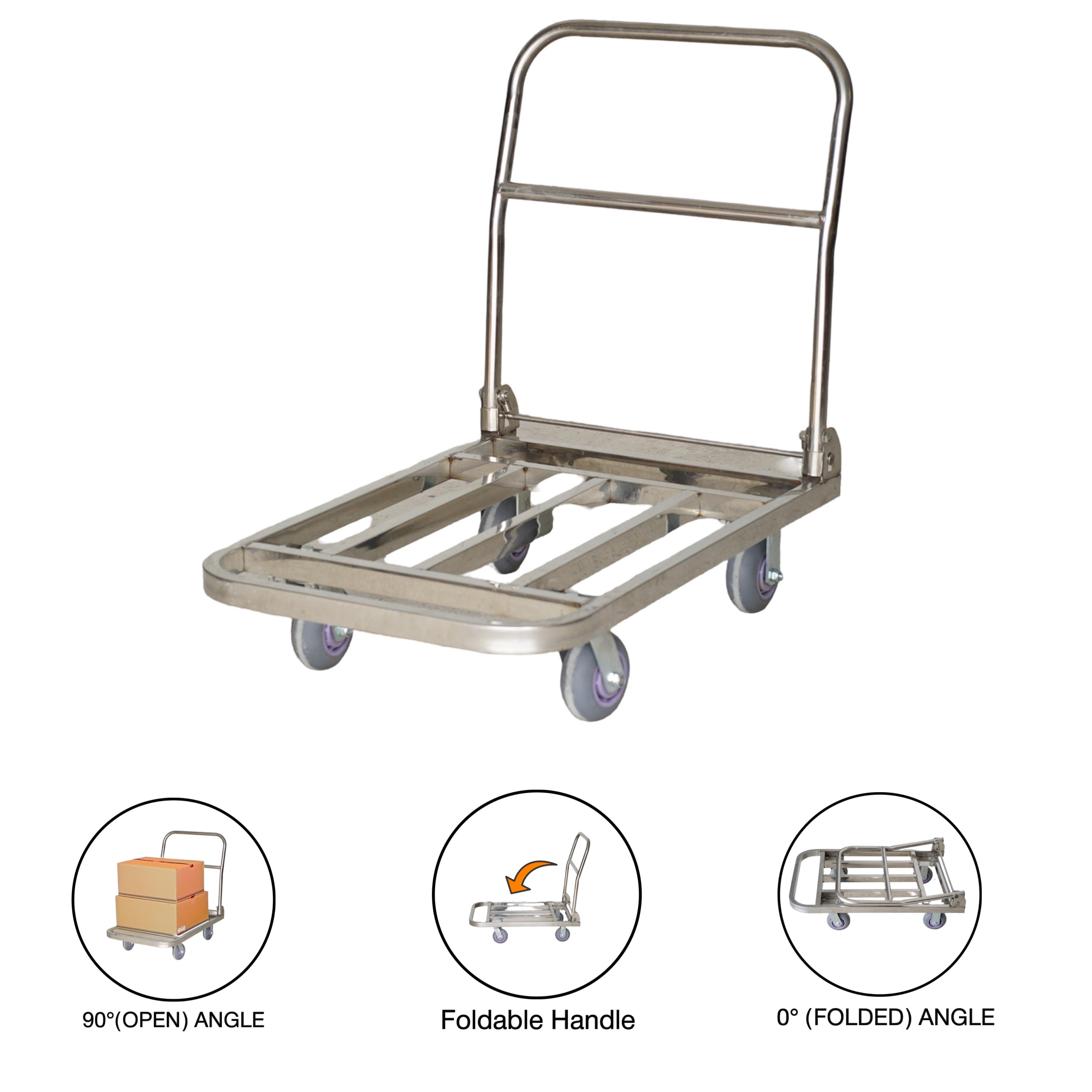 BIGAPPLE Stainless Steel Grid Type Foldable Platform Trolley for Heavy ...