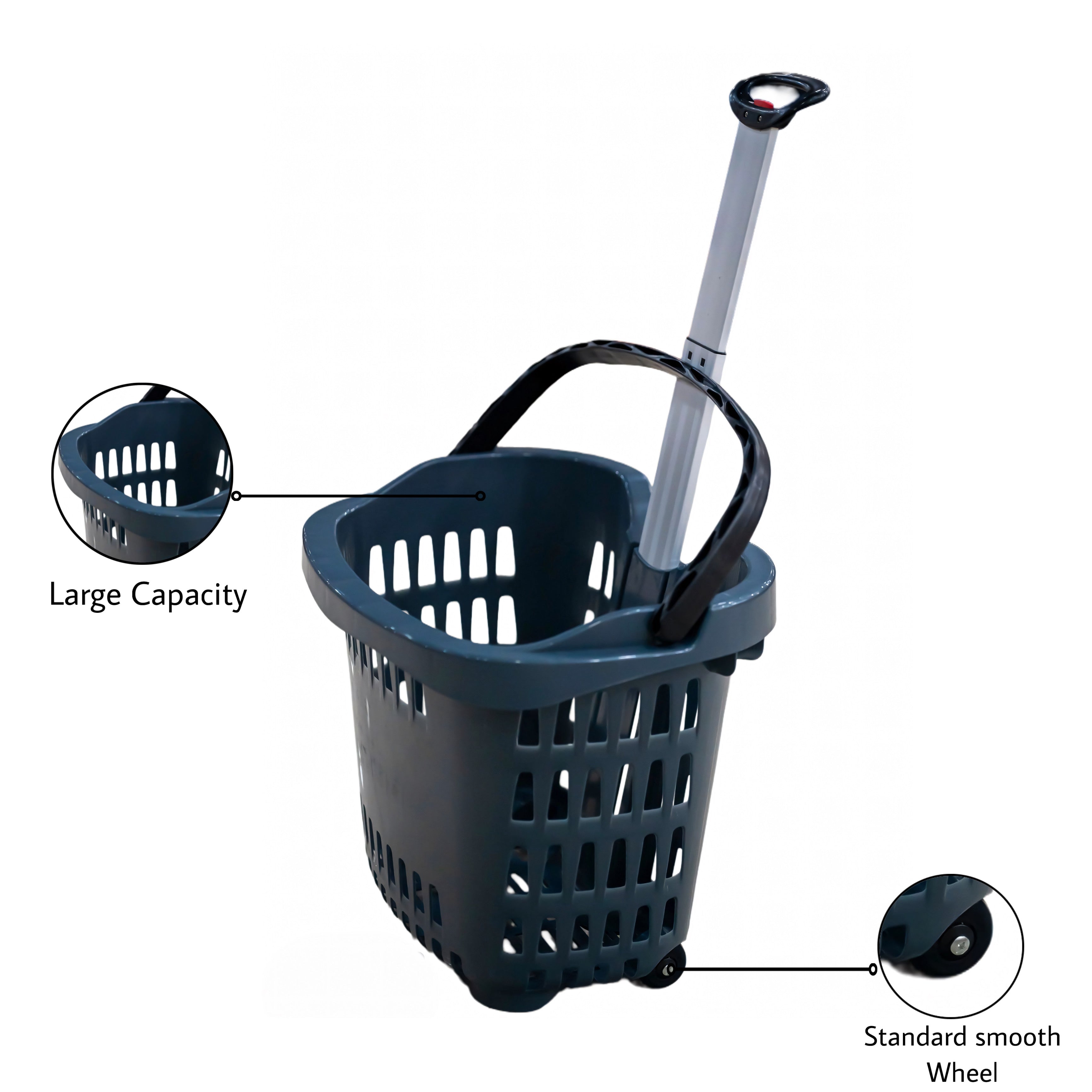 Bigapple 56L Heavy Weight King Shopping Trolley Basket with wheels, Basket Type - comes with 2 wheels and Aluminium Handle