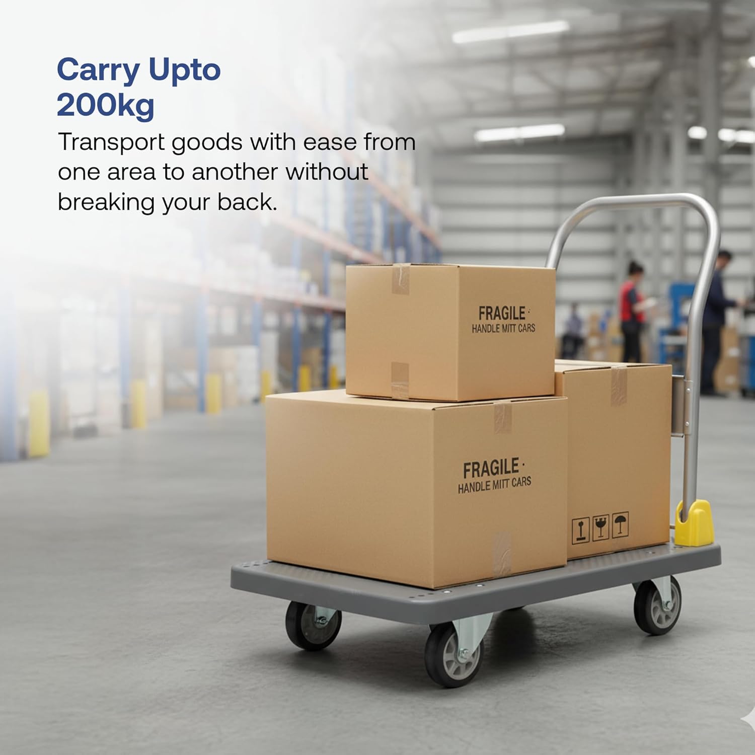 200kg BIGAPPLE Plastic Foldable Platform Trolley for Heavy Weight/Material Handling Goods Trolley for Home, Office, Warehouse & Industries -Grey Color