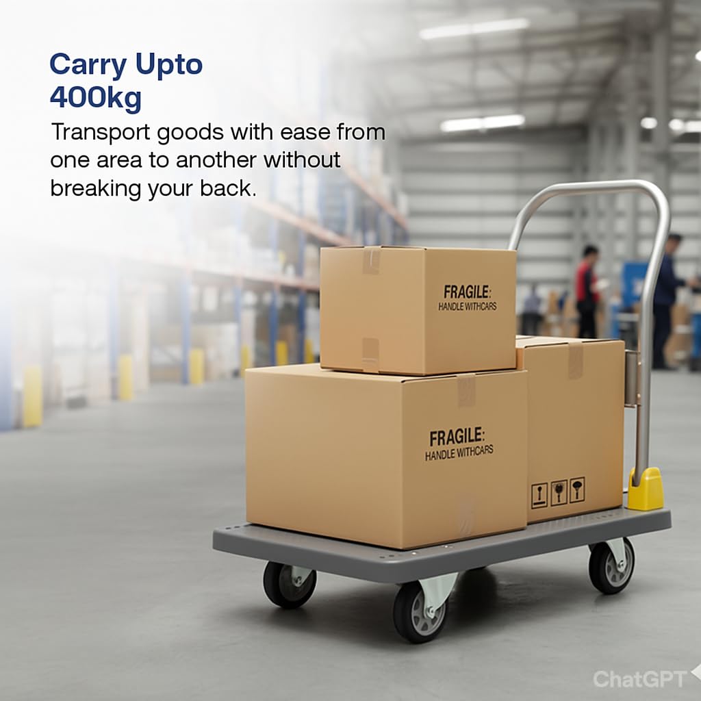 400kg BIGAPPLE Plastic Foldable Platform Trolley for Heavy Weight/Material Handling Goods Trolley for Home, Office, Warehouse & Industries -Grey Color