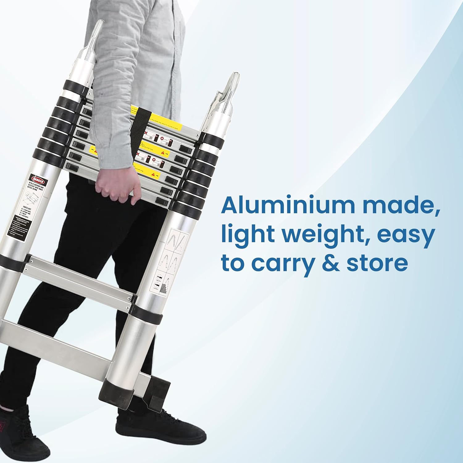 BIGAPPLE 5.0m (16.5 ft) Aluminium Telescopic Ladder, 8x2 Steps Foldable Ladder, EN131 Certified, A Type Ladder, Lightweight, Collapsible, Max Load up to 150 Kgs, 5 Meters, 16.5 ft Silver