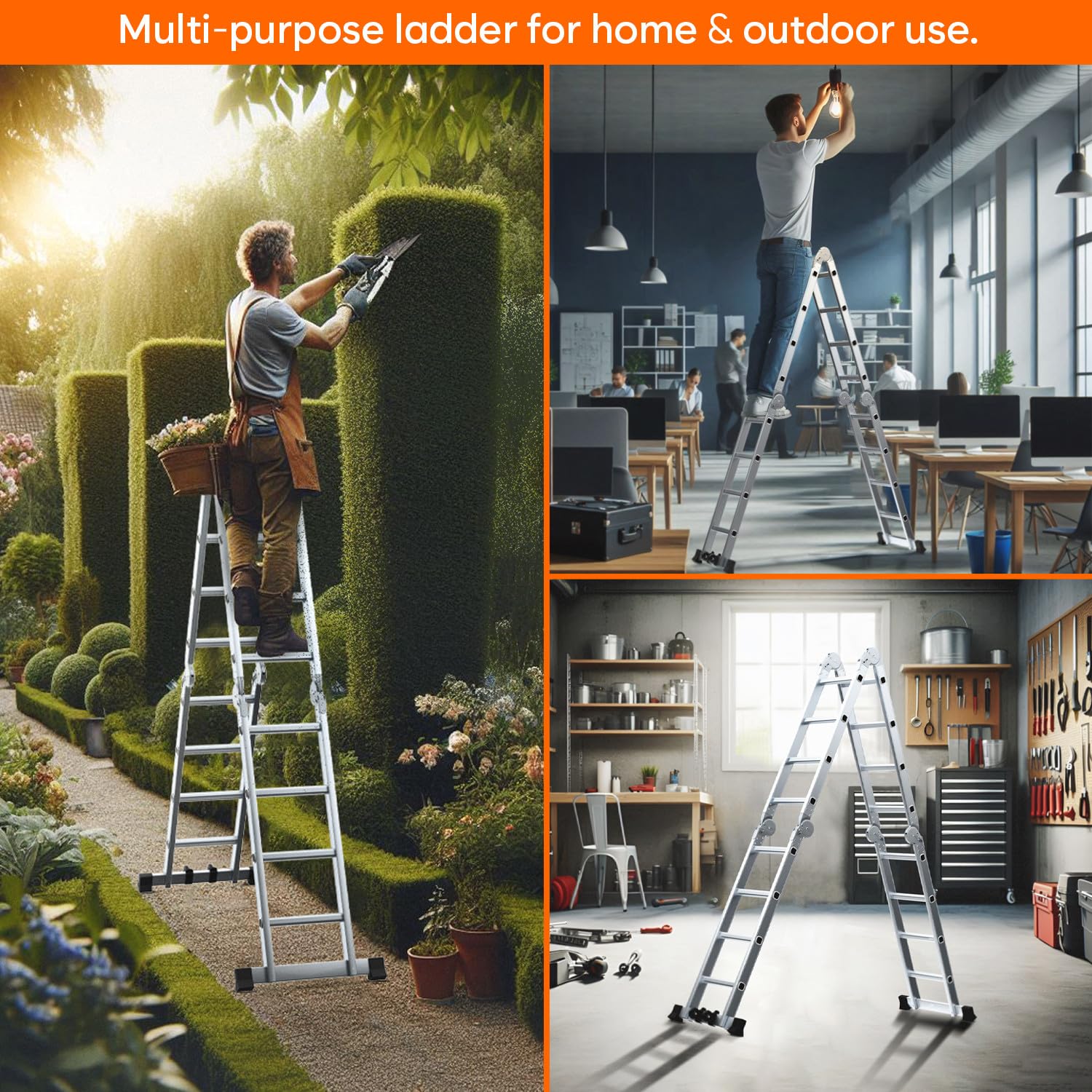 BIGAPPLE 19 Feet (20 Steps) Portable & Compact Folding Aluminium Multipurpose Super Ladder | 1-Year Warranty | Ladder for Home & Industrial Use - Capacity 120 Kg