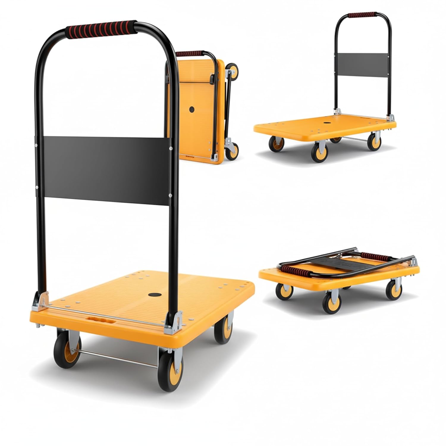 BIGAPPLE 250kg Capacity Plastic Foldable Platform Trolley for Heavy Weight/Material Handling Goods Trolley for Home, Office, Warehouse & Industries - 60cm x 90cm (4" Wheel/Yellow)