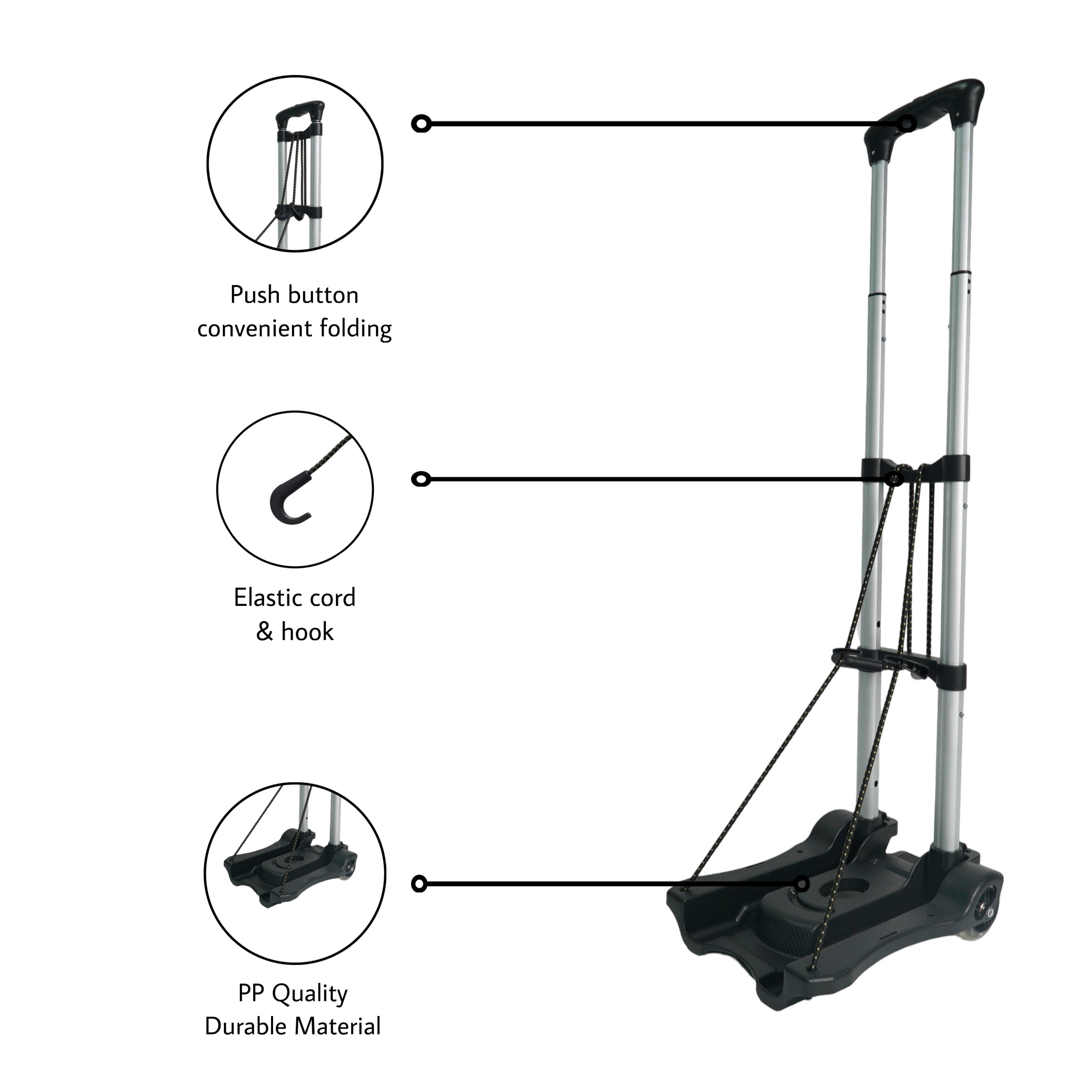 Bigapple Folding Hand Trolley Cart with Wheels I Adjustable Pull Handle I Heavy Duty Utility Cart I Portable, Light Weight Platform Truck I Luggage Trolley for Goods Carrying | Aluminium + ABS | 40Kg Capacity