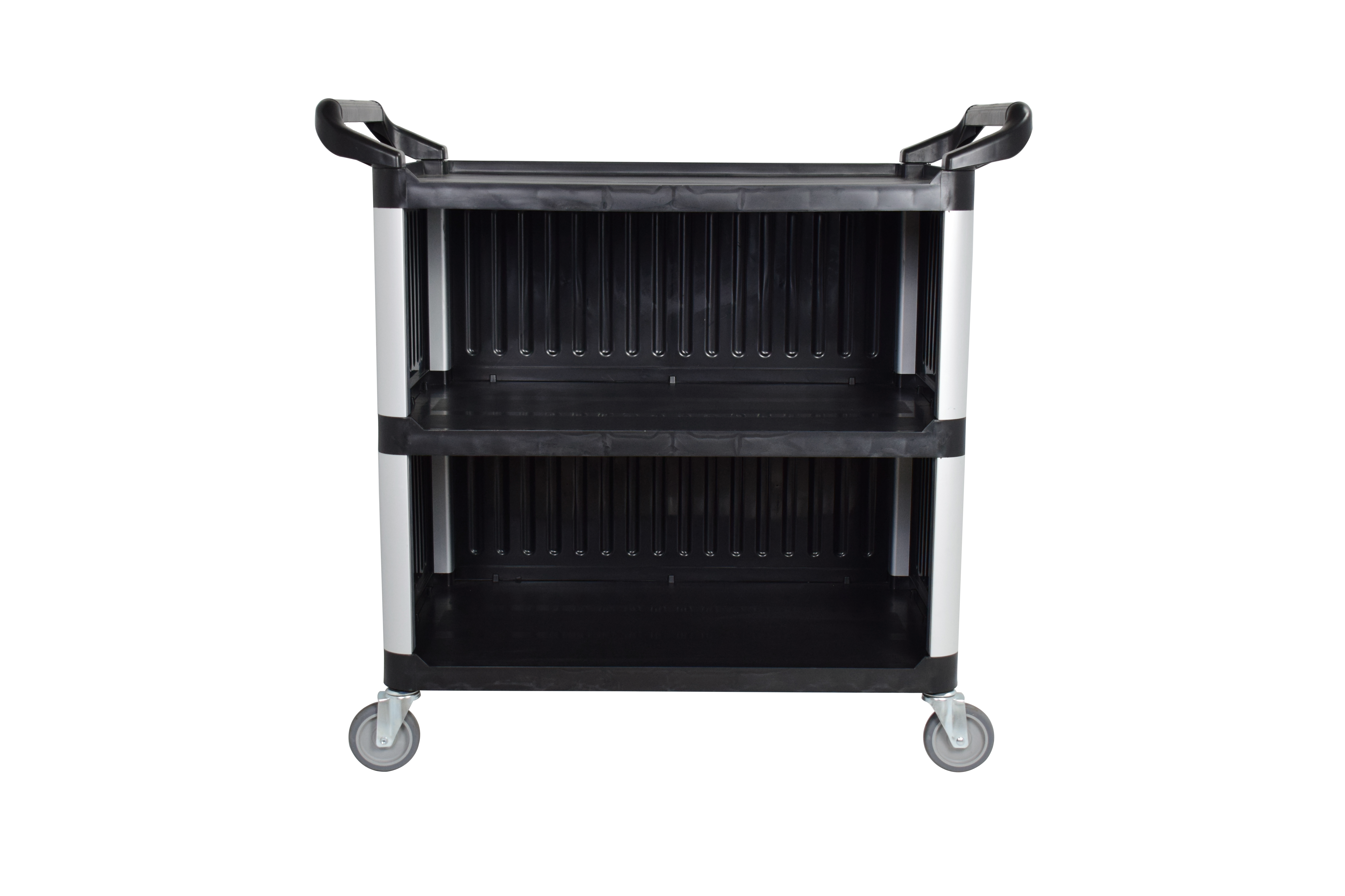 Bigapple 3-Tier Rolling Plastic Service Cart, 250kg Capacity Utility Carts with Wheels Heavy Duty 3 Shelf Tool Cart Restaurant Food Carts for Office, Warehouse, Garage (Lockable Wheels, Black, With Door)