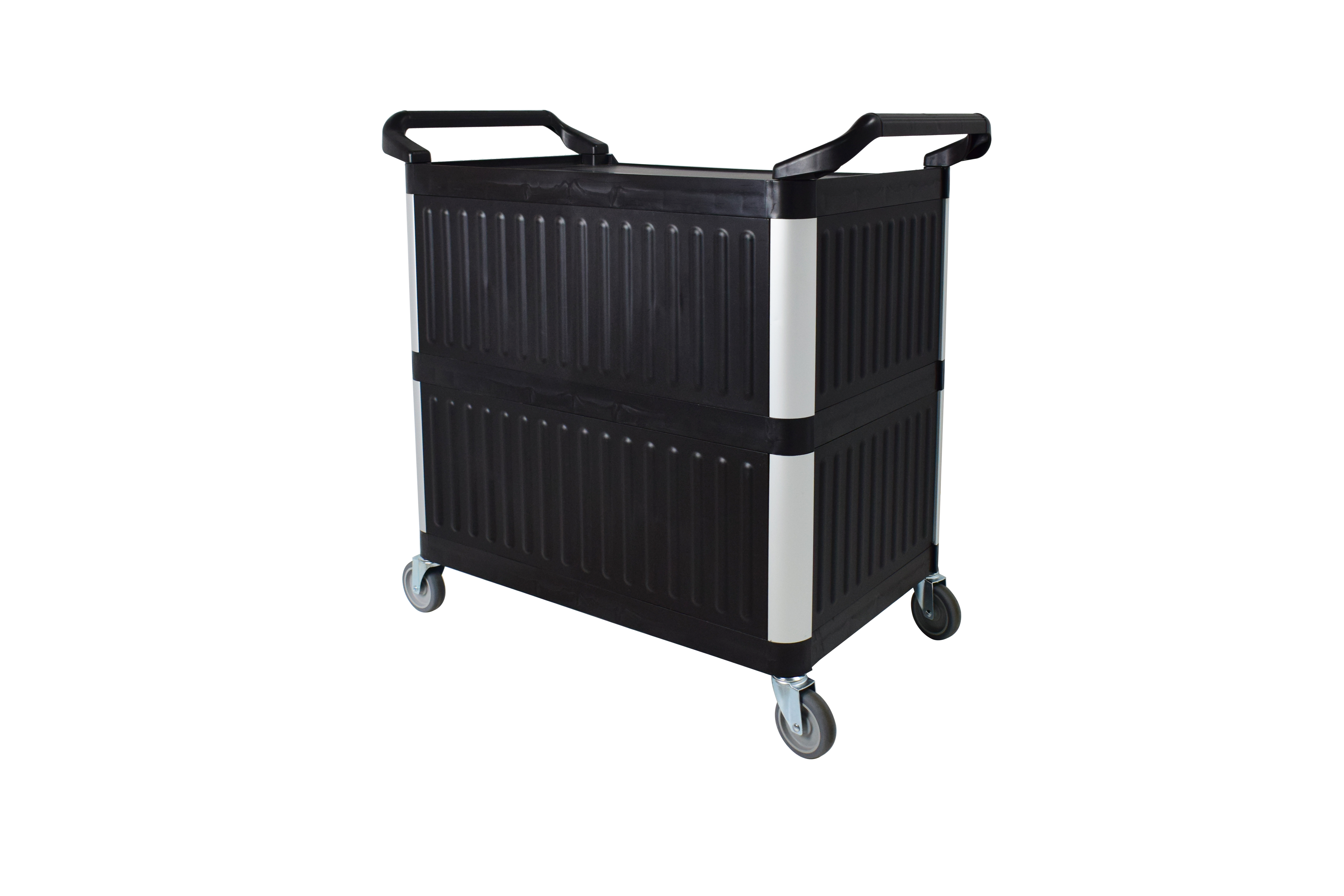 Bigapple 3-Tier Rolling Plastic Service Cart, 250kg Capacity Utility Carts with Wheels Heavy Duty 3 Shelf Tool Cart Restaurant Food Carts for Office, Warehouse, Garage (Lockable Wheels, Black, With Door)