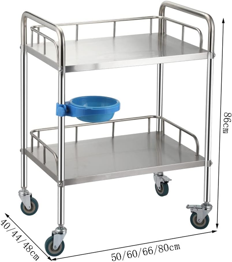 Bigapple Stainless Steel 2 Shelf Medical Instrument Trolley with Bin and drawer (60 L × 40 W × 86 H CM's)