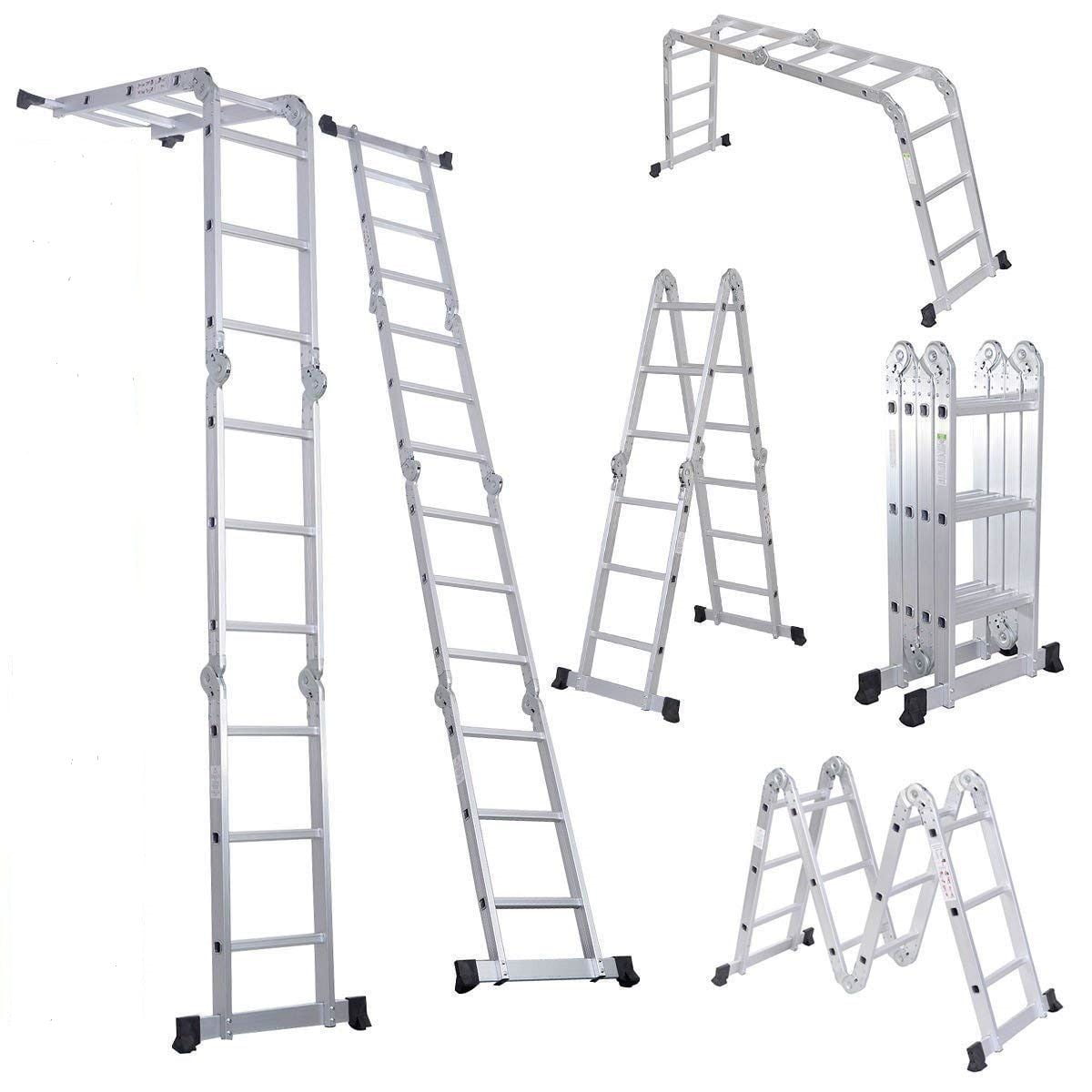 Aluminium Telescopic Extension Straight Ladder Multi-Purpose Ladder with Spring Loaded Locking Mechanism for Home Outdoor Working 3.8M/12.5FT 330 lbs Load 
